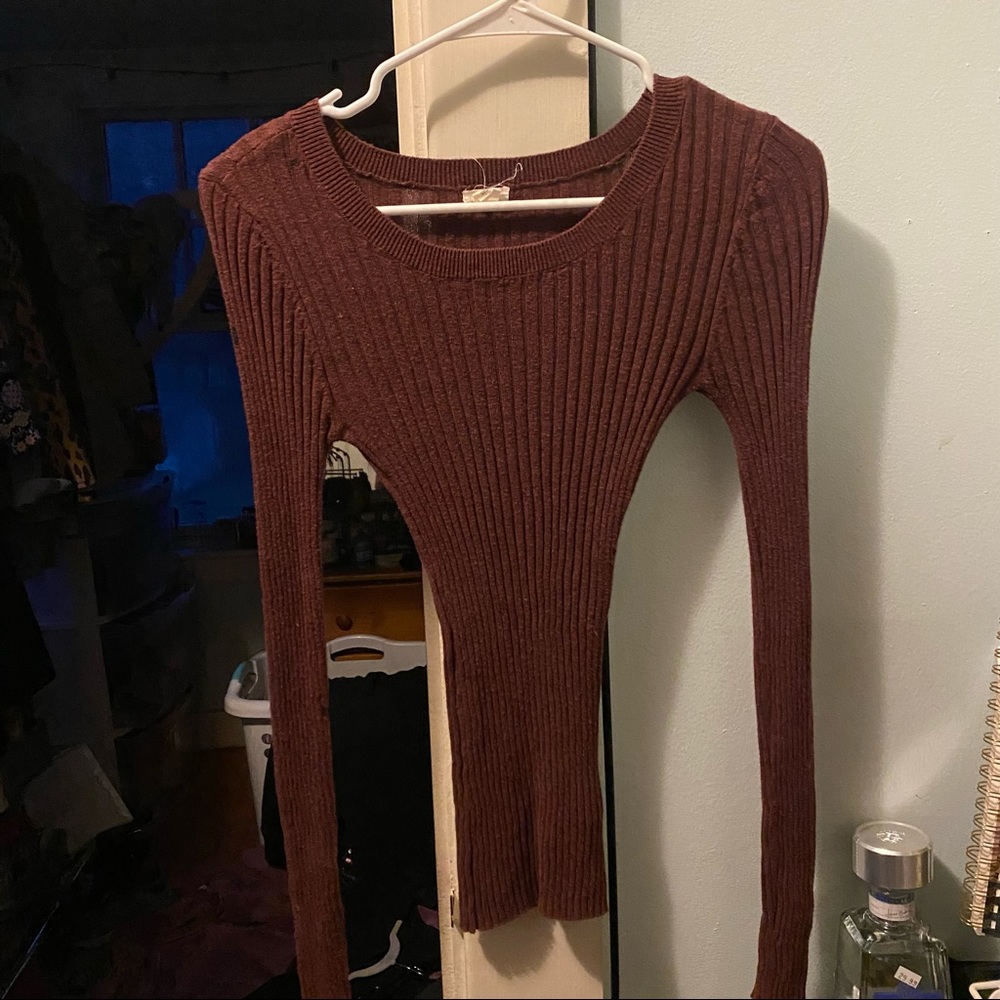 Body Con Dark Red Long Sleeve Top